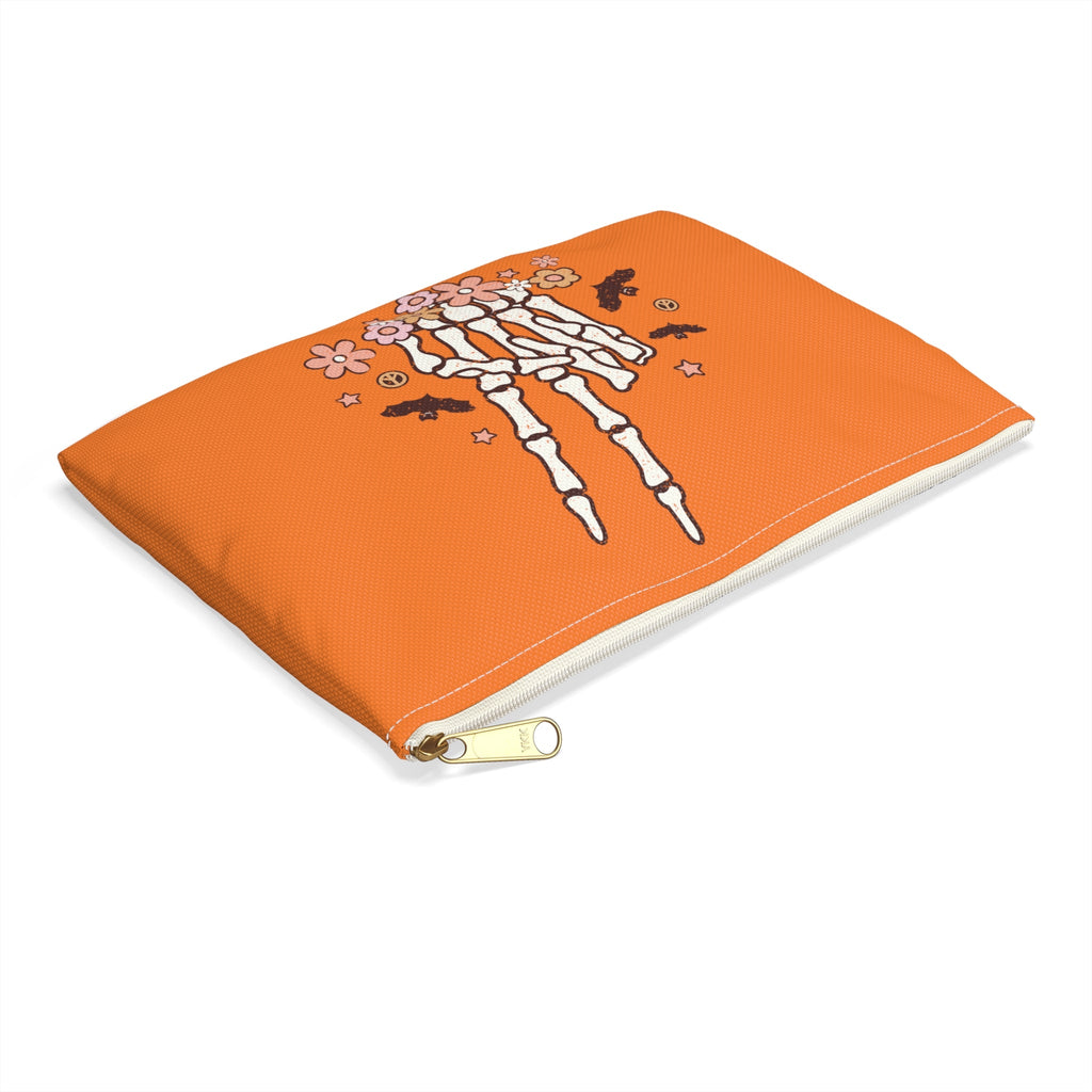 Skeleton Peace Sign Distressed Style Halloween Print Polyester Accessory Pouch Travel Bag