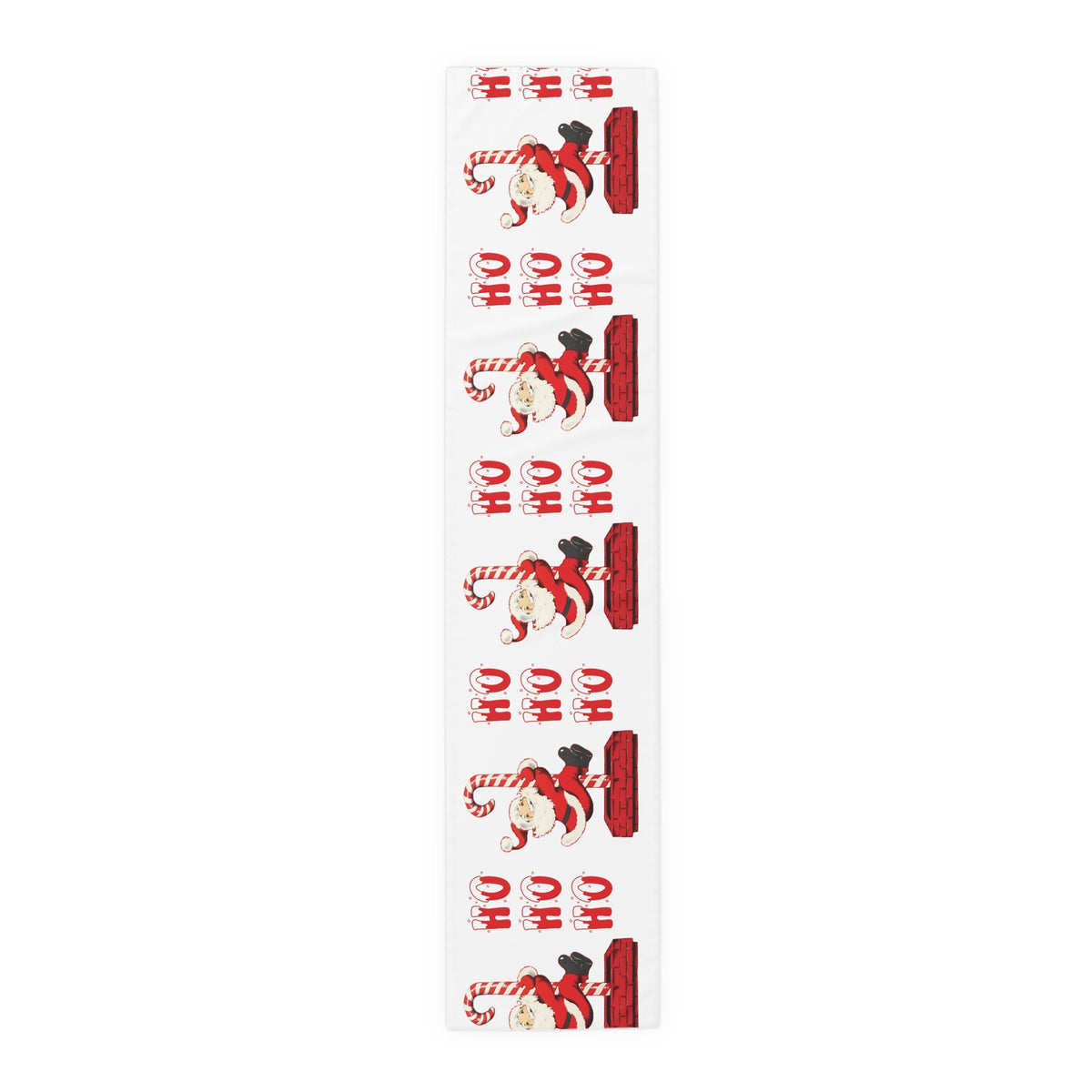Ho Ho Ho Santa Sliding Down Candy Cane Chimney Mid Century Retro Christmas Party Decor Cotton Poly Table Runner