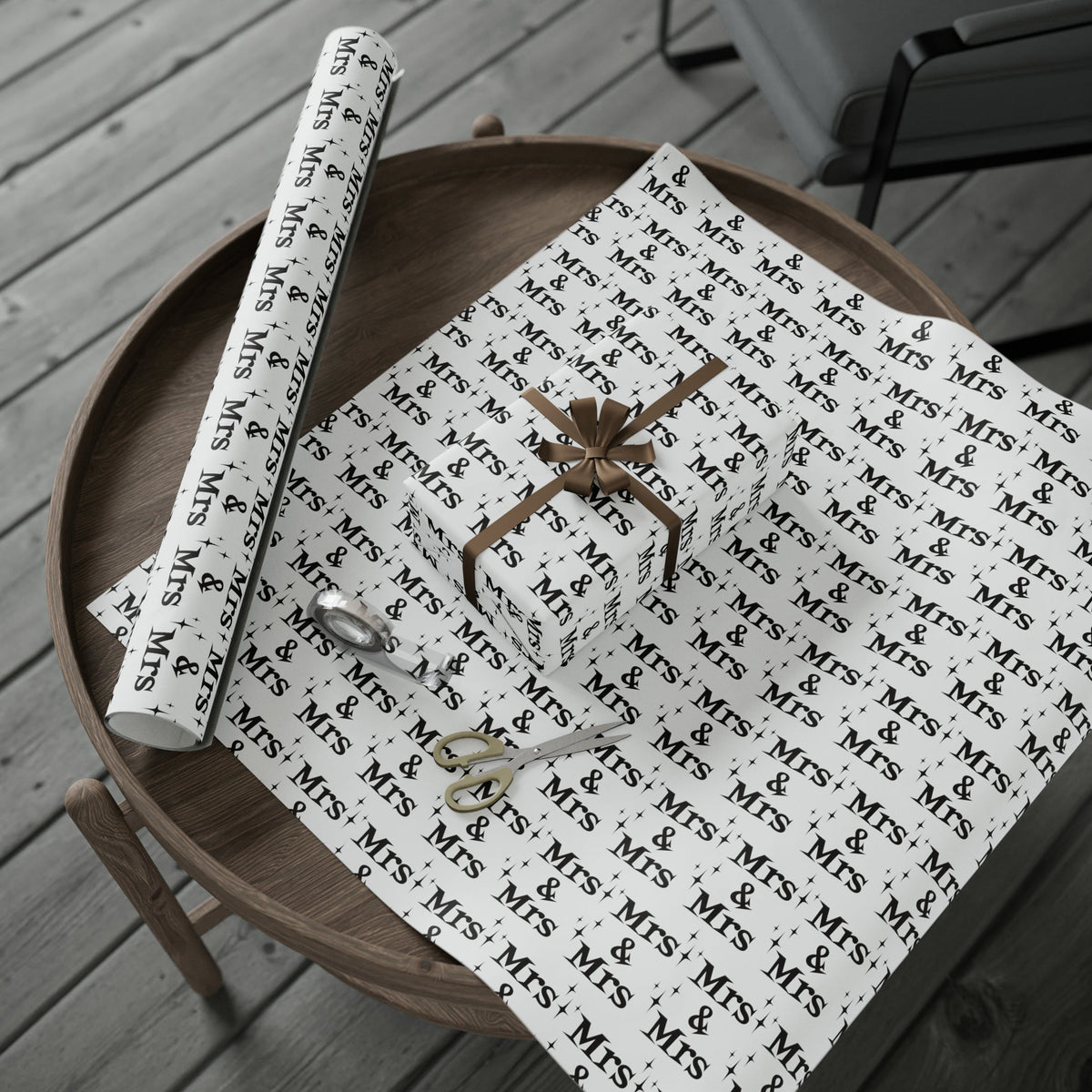 Mrs. And Mrs. Atomic Mid Century Retro Style Wedding Holiday Gift Wrap Paper - Glossy Or Matte