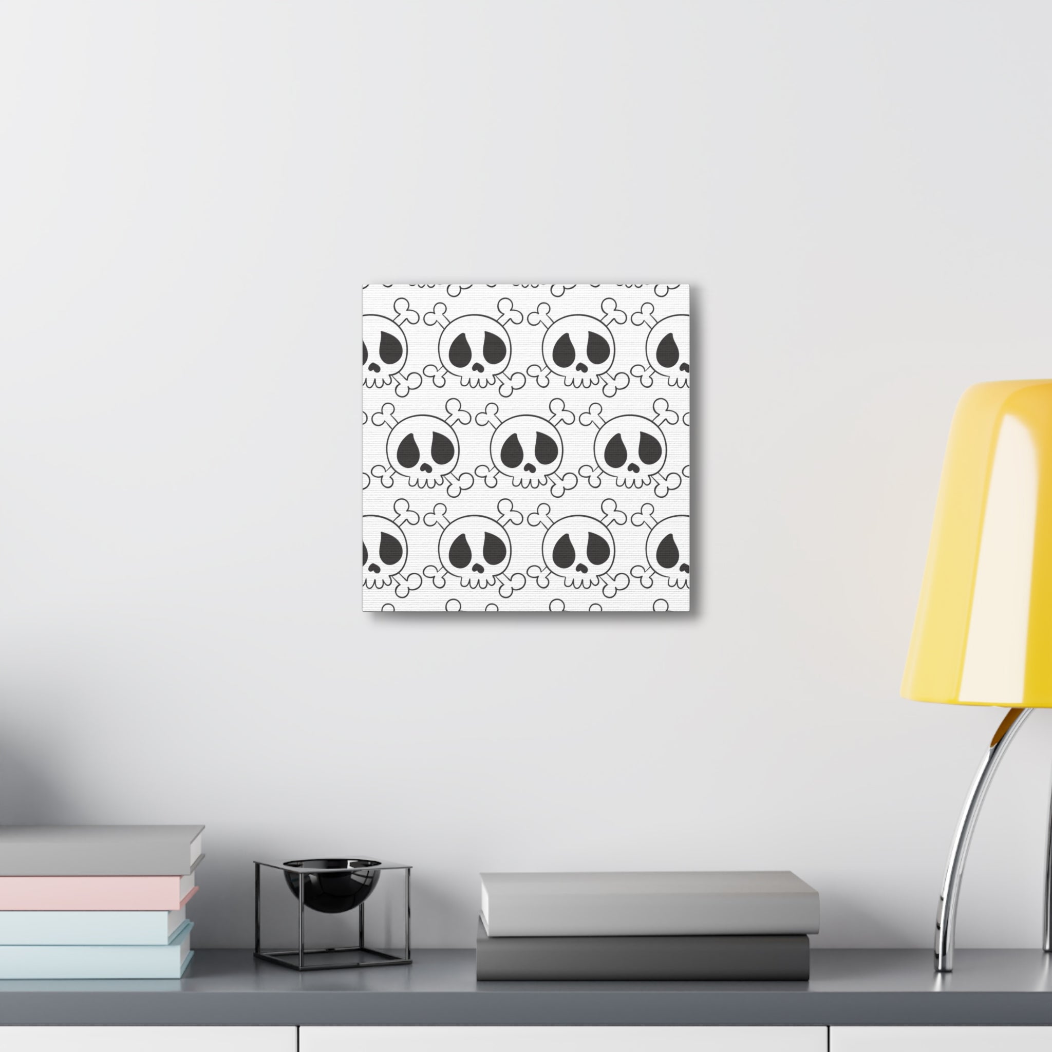 Cute Skulls Halloween Black And White Print Canvas Gallery Wrap