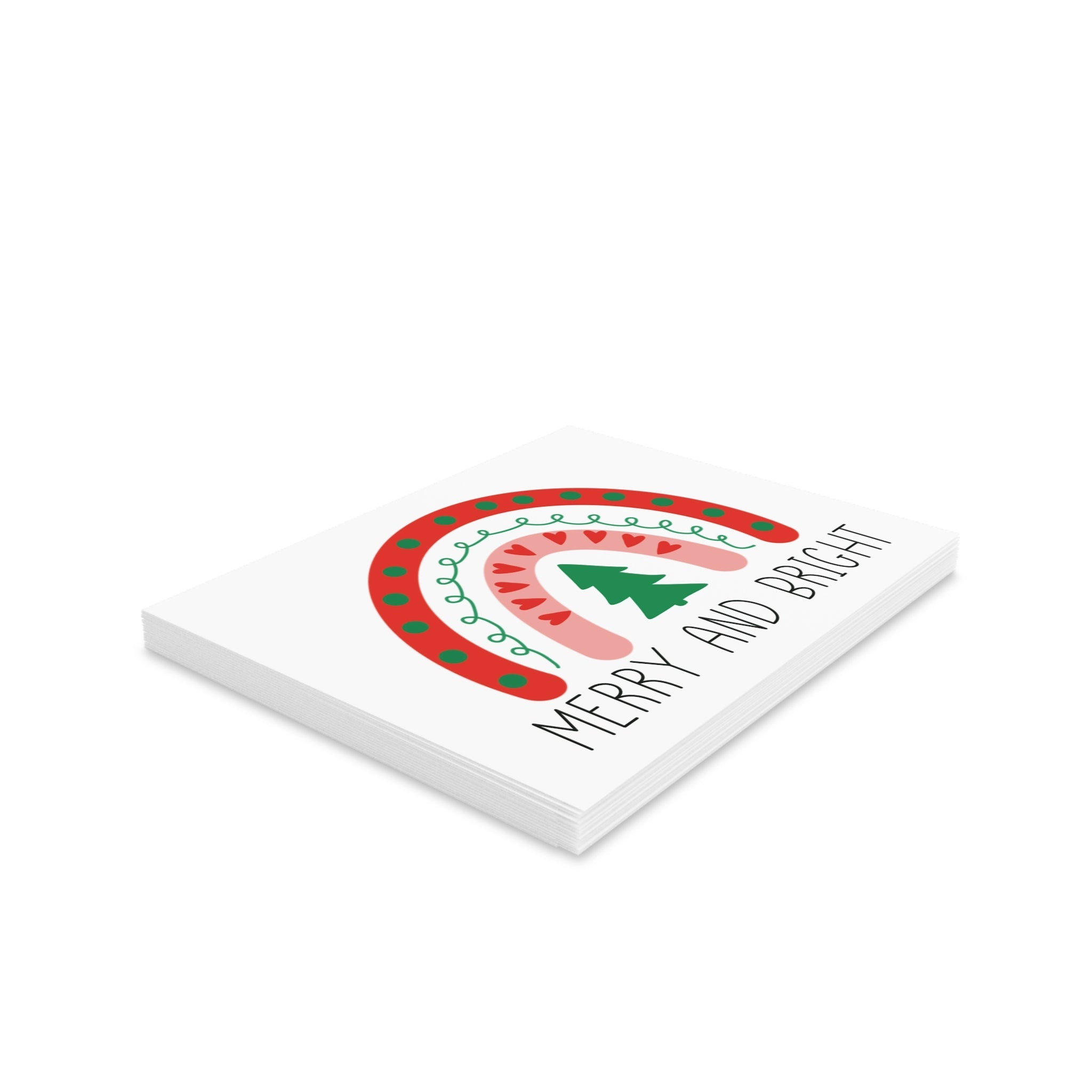 Merry And Bright Boho Rainbow Retro Style Christmas Matte Greeting Cards (8, 16, and 24 pcs)