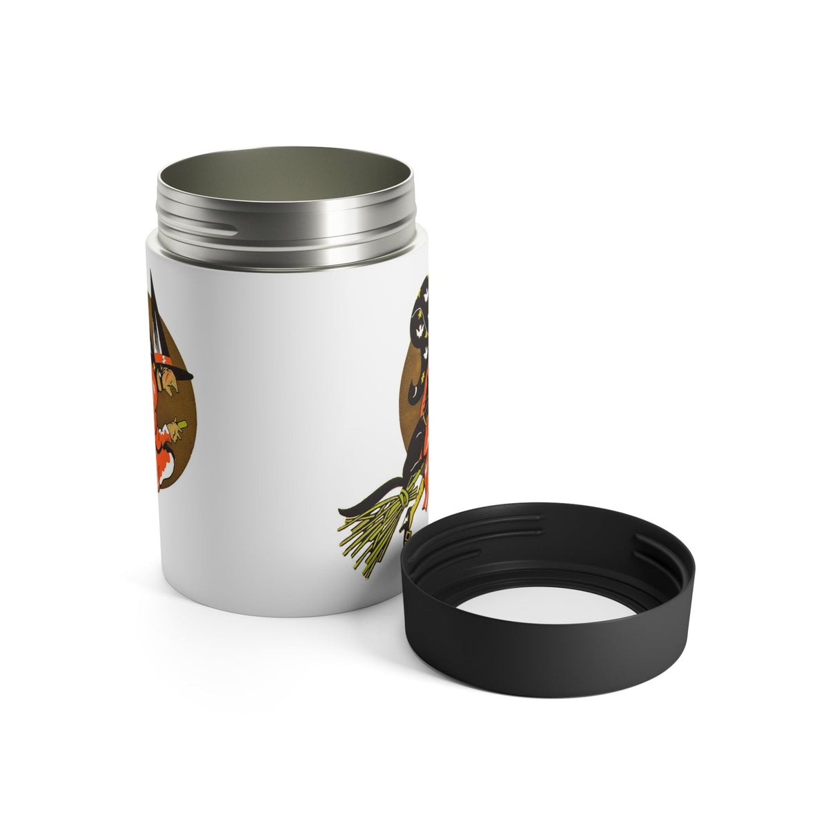 Gold Moon Halloween Witch Black Cat Retro Halloween Print Stainless Steel Can Holder