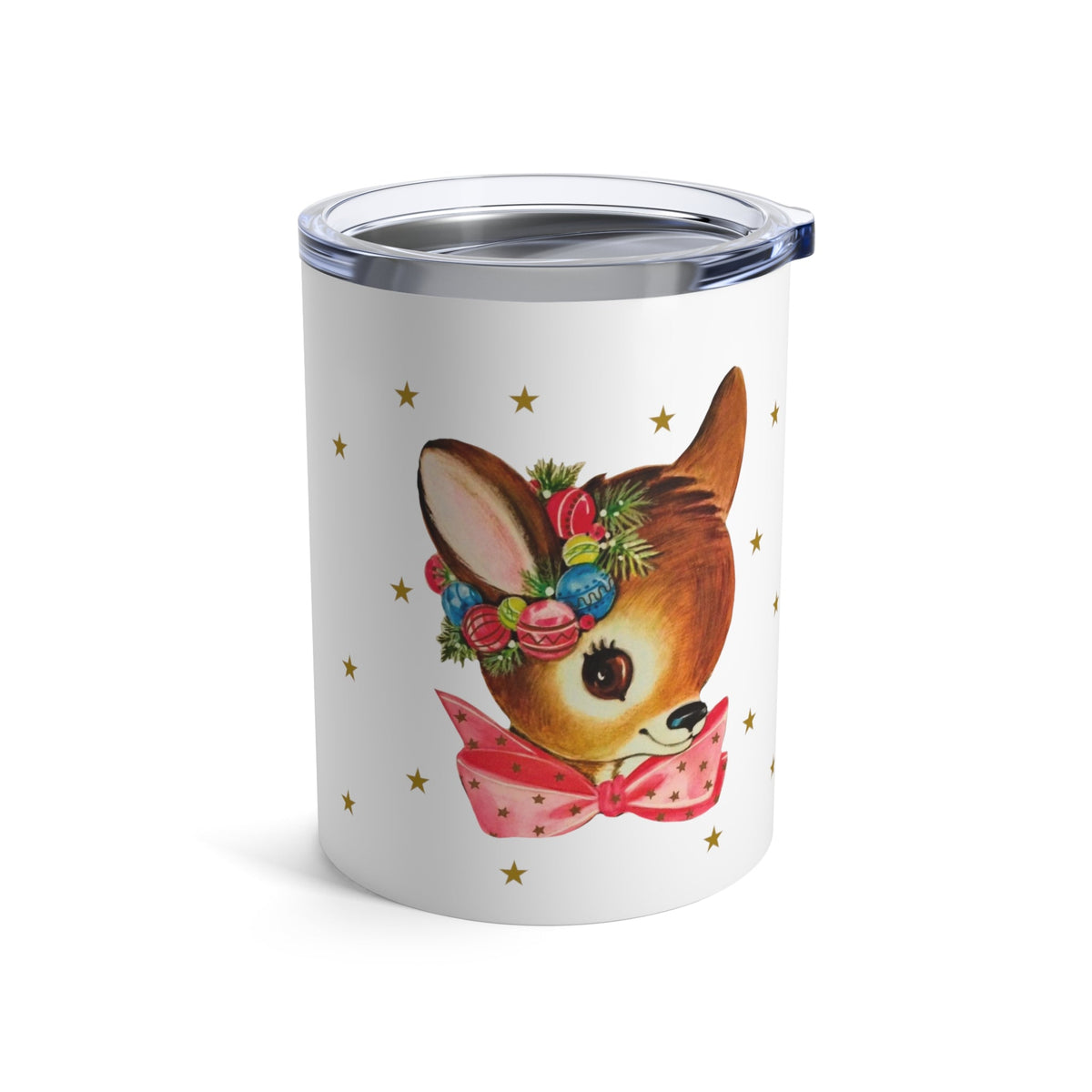 Reindeer Gold Stars Retro Christmas Print Stainless Steel Tumbler 10oz