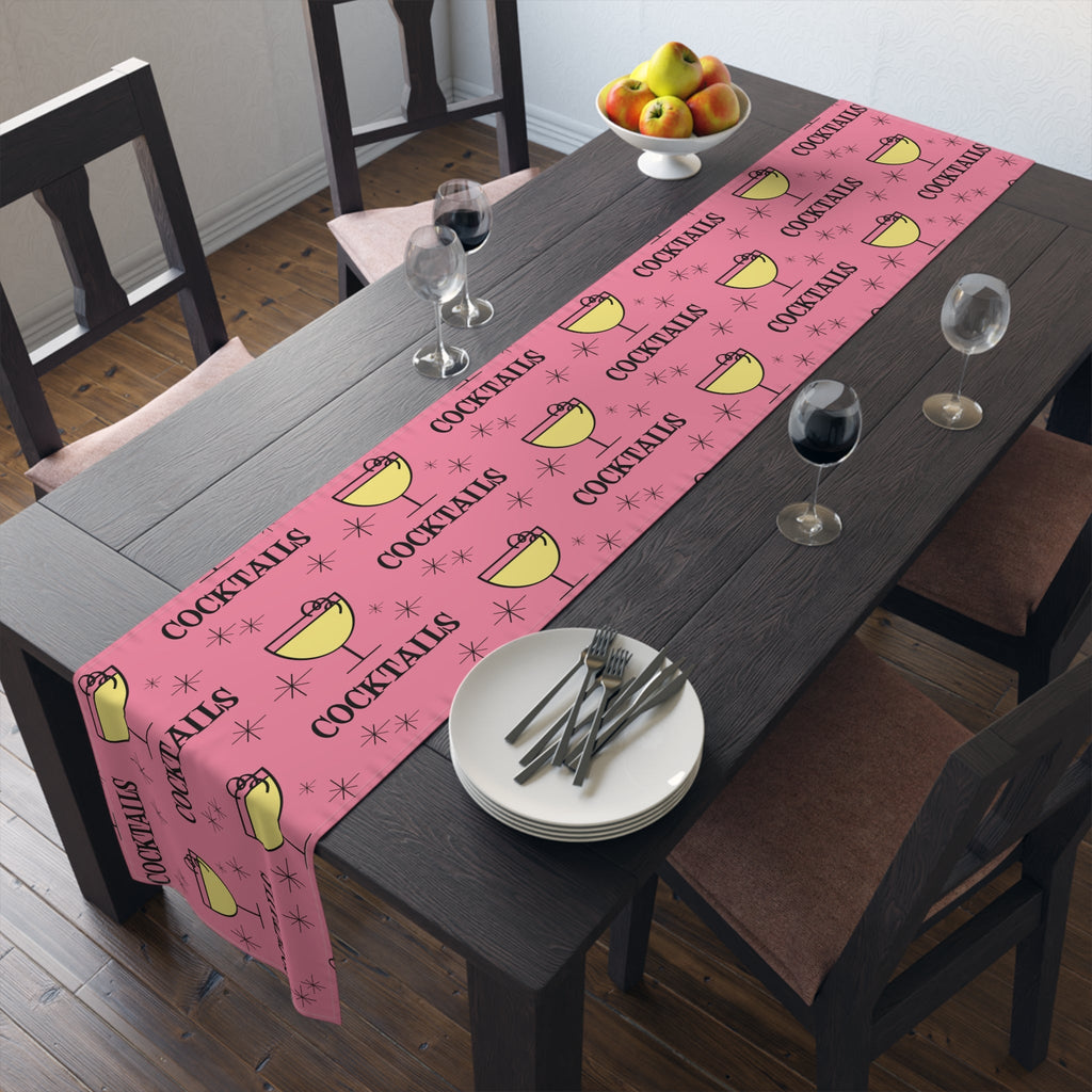 Cocktails Pink Atomic Mid Century Retro Style Design Cotton Poly Table Runner