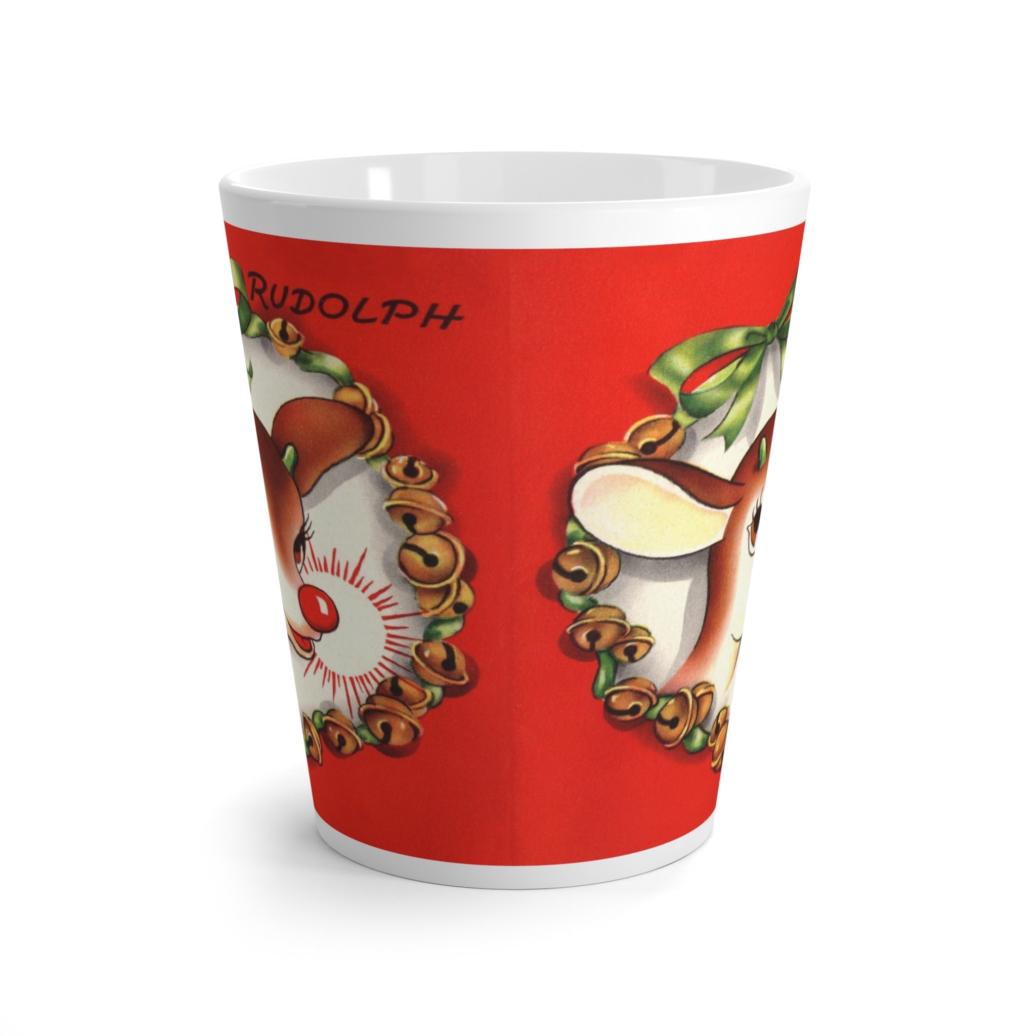 Rudolph The Red Nosed Reindeer Mid Century Retro Christmas Print Latte Coffee Mug
