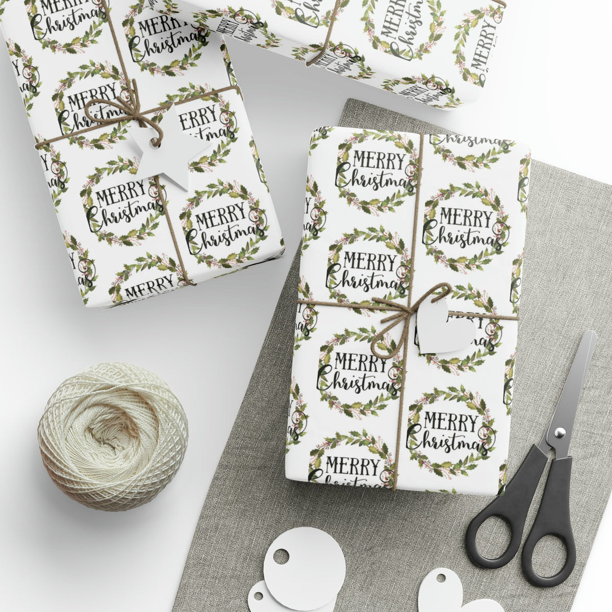 Merry Christmas Wreath Retro Style Christmas Print Holiday Gift Wrap Paper - Glossy Or Matte