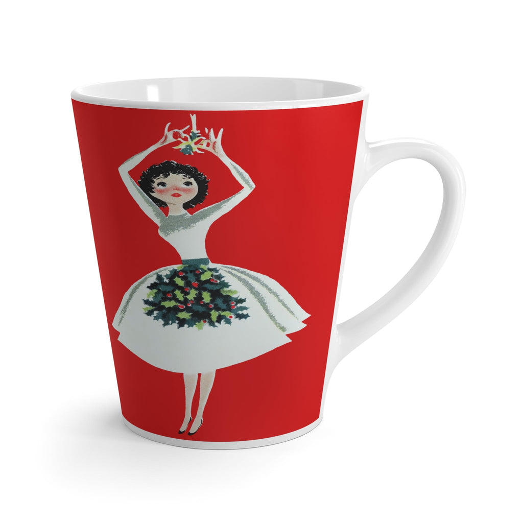 Christmas Lady Hanging Mistletoe Retro Christmas Print Latte Mug