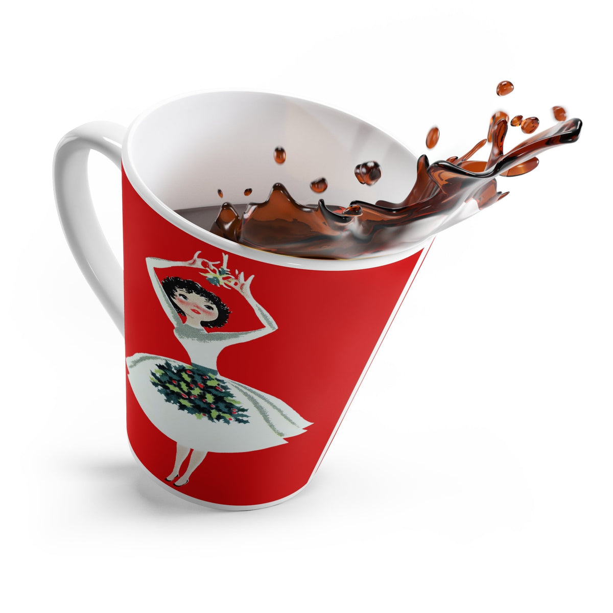 Christmas Lady Hanging Mistletoe Retro Christmas Print Latte Mug