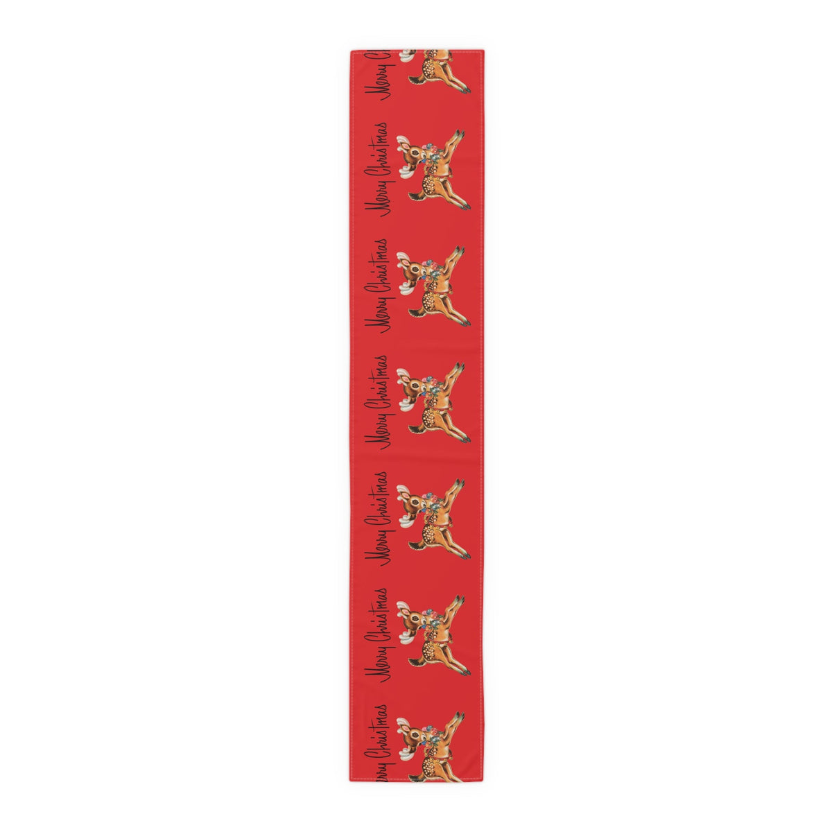 Merry Christmas Reindeer Mid Century Red Retro Christmas Print Home Decor Cotton Poly Table Runner