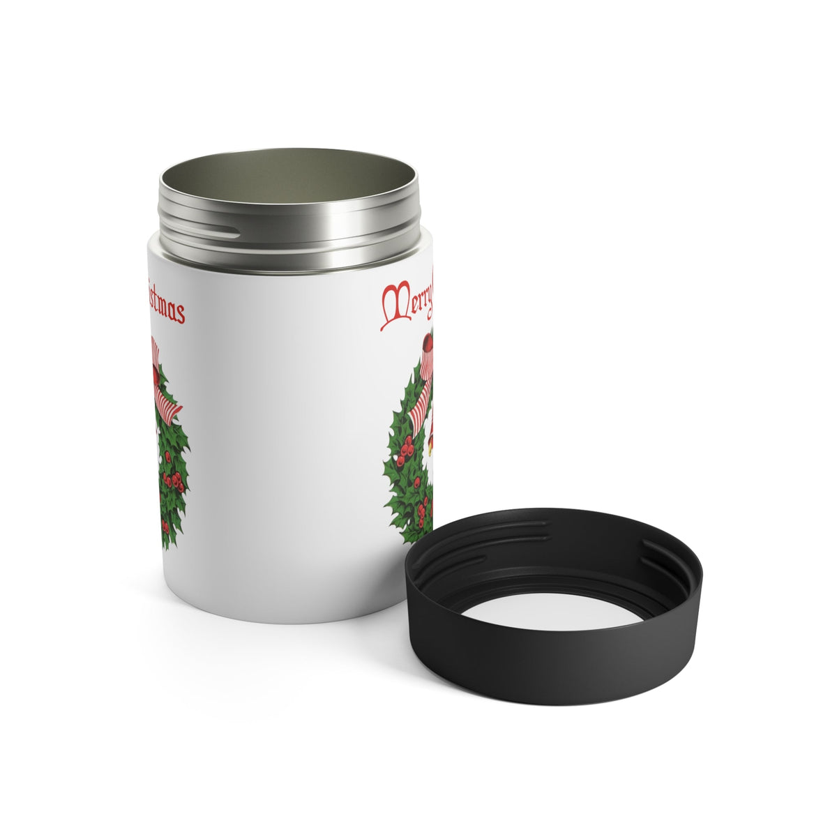 Merry Christmas Wreath Retro Christmas Print Stainless Steel Can Holder