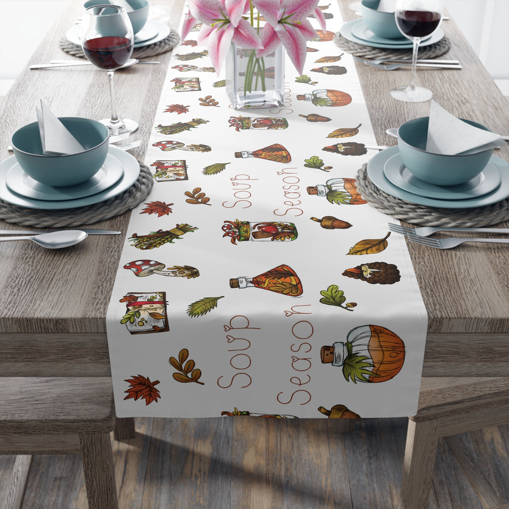 Soup Season Mushroom Pumpkin Fall Autumn Decor Polyester Table Runner