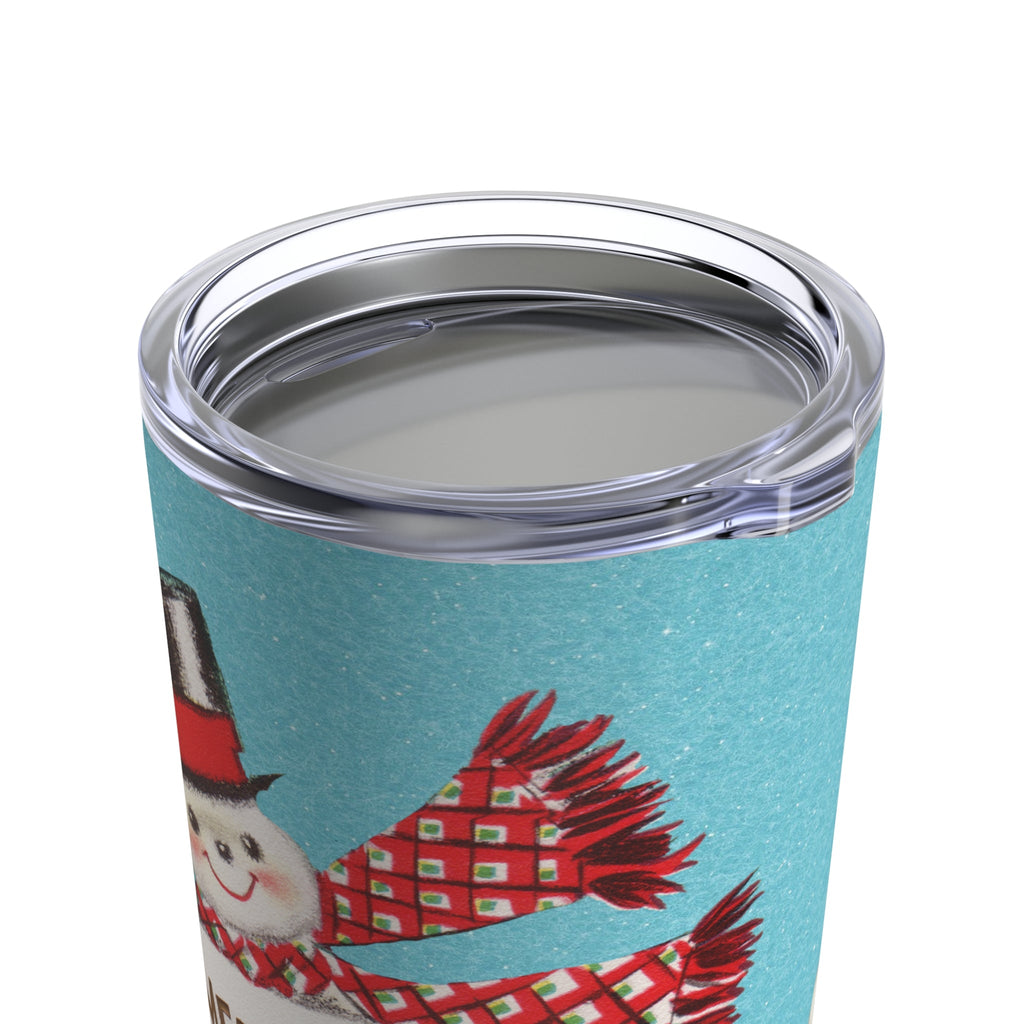 Merry Christmas Snowman Blue Mid Century Retro Christmas Print Stainless Steel Tumbler 20oz