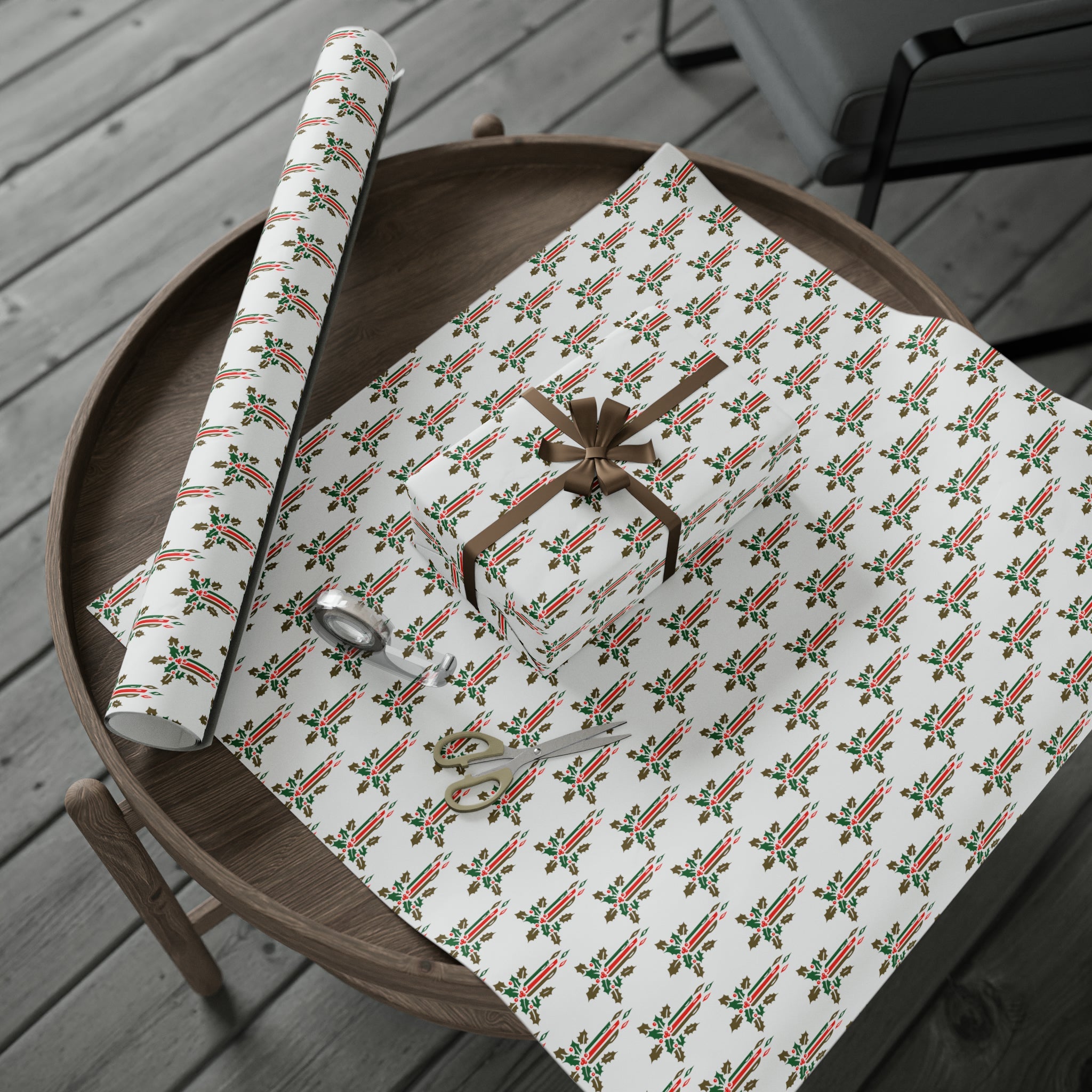 Christmas Candles With Holly Mid Century Retro Christmas Print Holiday Gift Wrap Paper - Glossy Or Matte