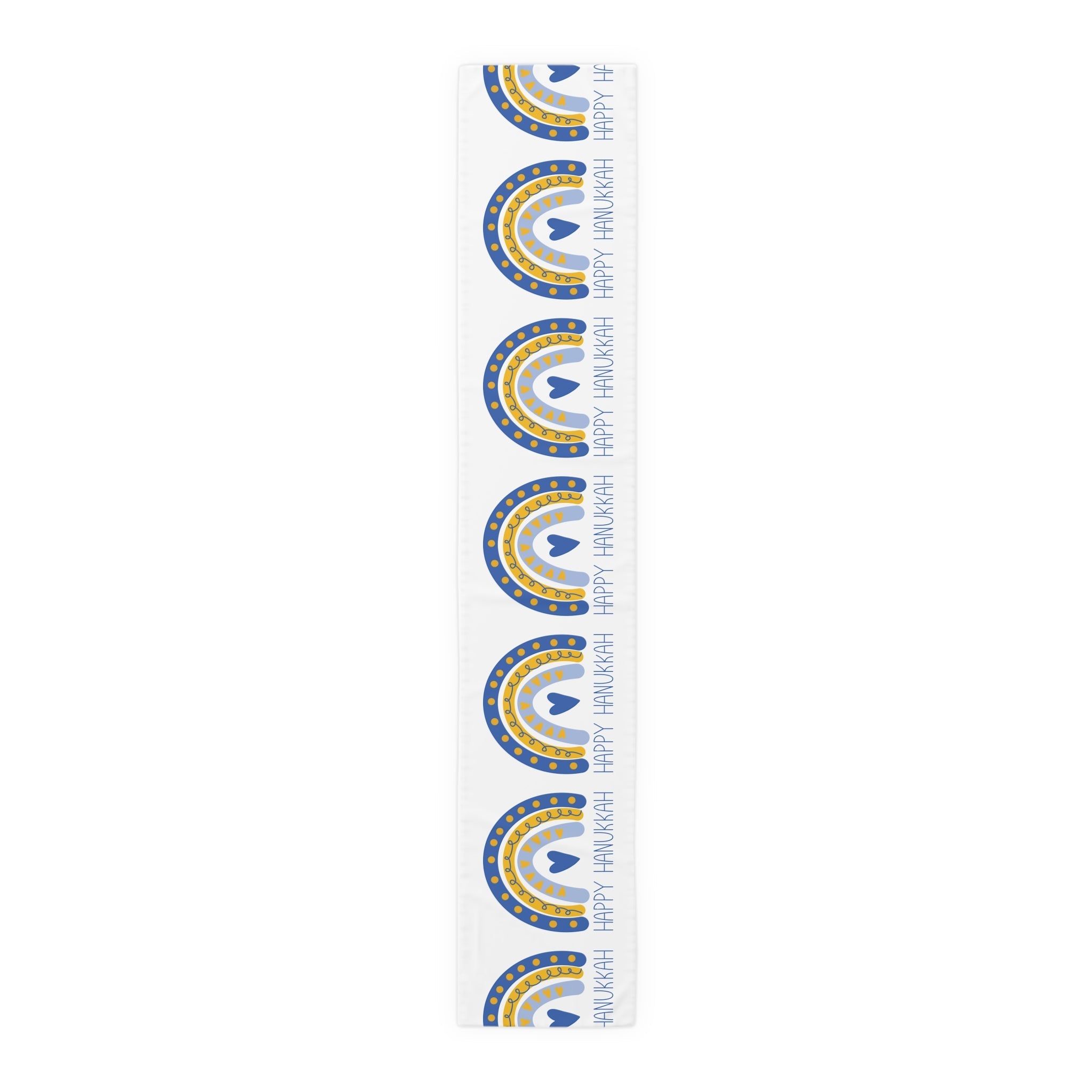 Happy Hanukkah Table Runner Blue Yellow Boho Rainbow Polyester Winter Unique Cozy Cute Holiday Kitchen Dining Decor Linen