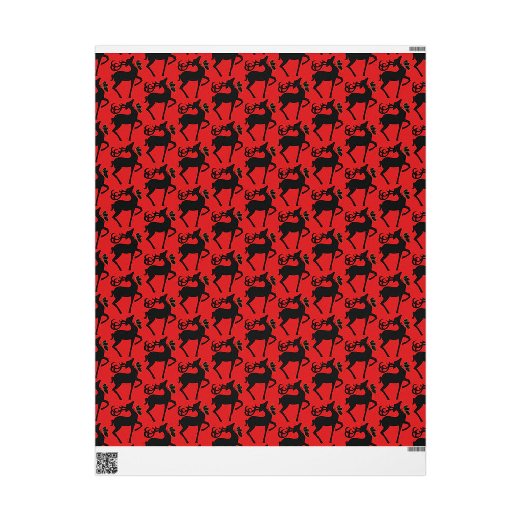 Reindeer Silhouette Red Mid Century Retro Christmas Print Holiday Gift Wrap Paper - Glossy Or Matte