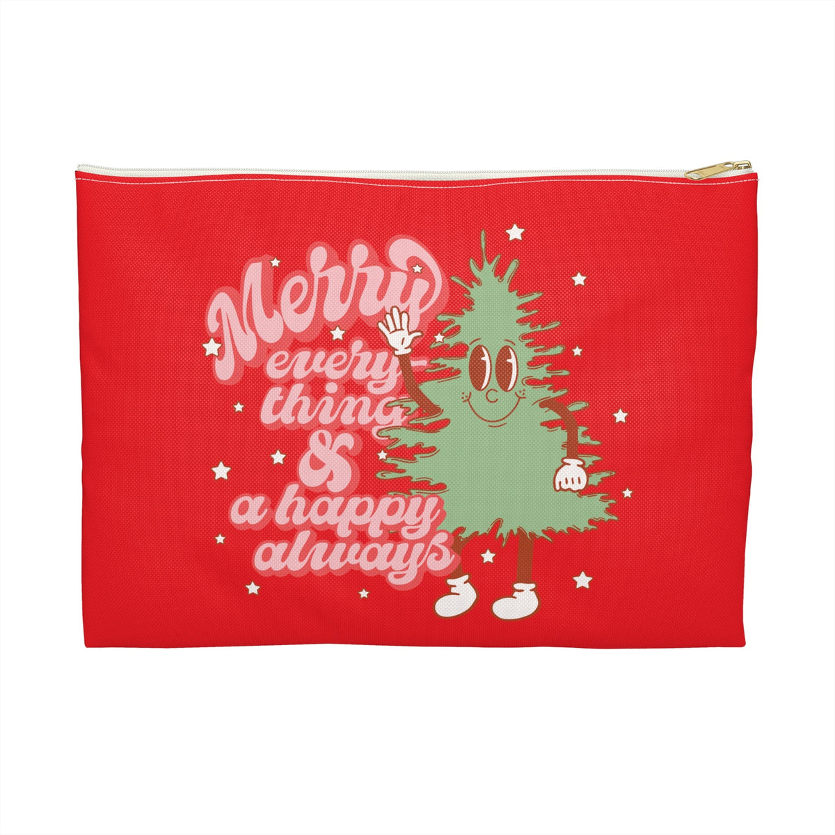 Merry Everything And A Happy Always Cute Christmas Tree Retro Style Christmas Print Polyester Accessory Travel Bag Pouch