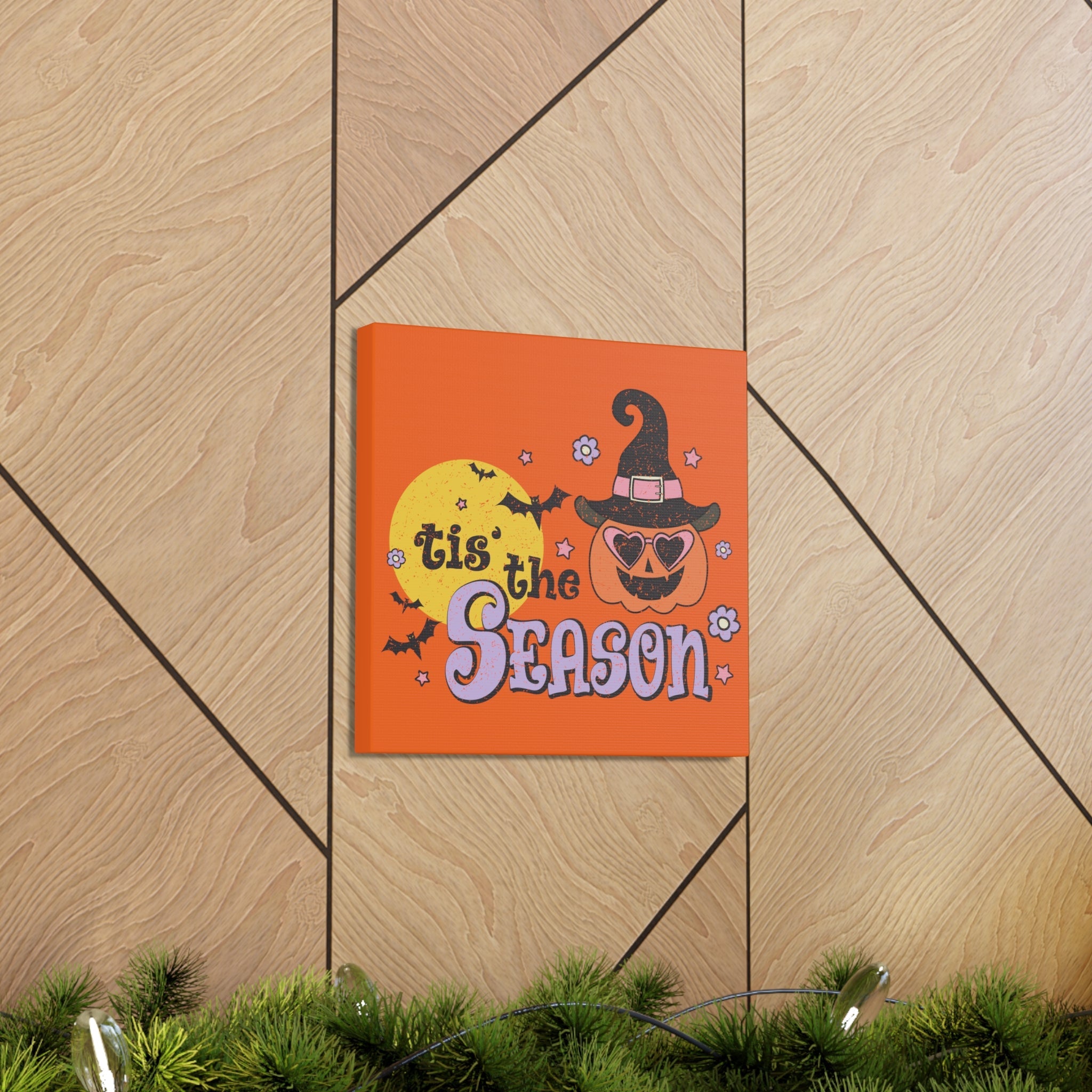 Tis The Season Pumpkin Witch Distressed Print Halloween Canvas Gallery Wrap