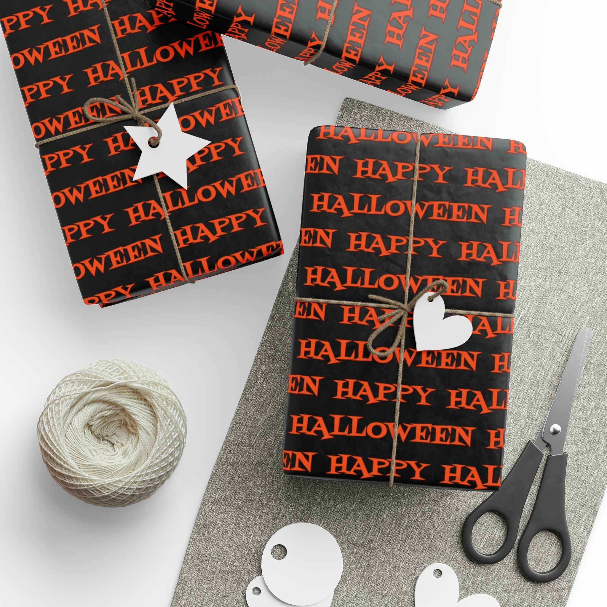Happy Halloween Orange And Black Atomic Mid Century Retro Style Halloween Holiday Gift Wrap Paper - Glossy Or Matte