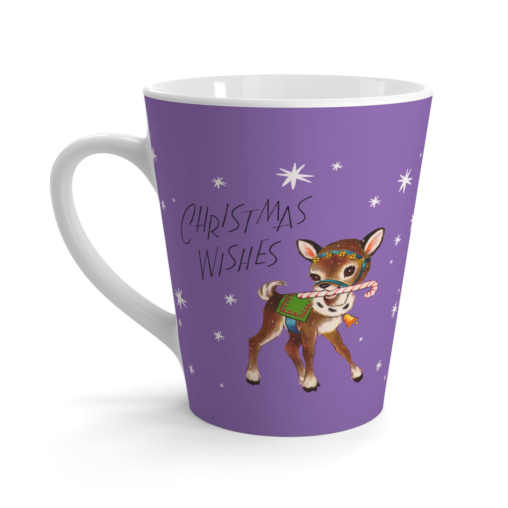 Christmas Wishes Reindeer Stars Purple Mid Century Retro Print Latte Mug