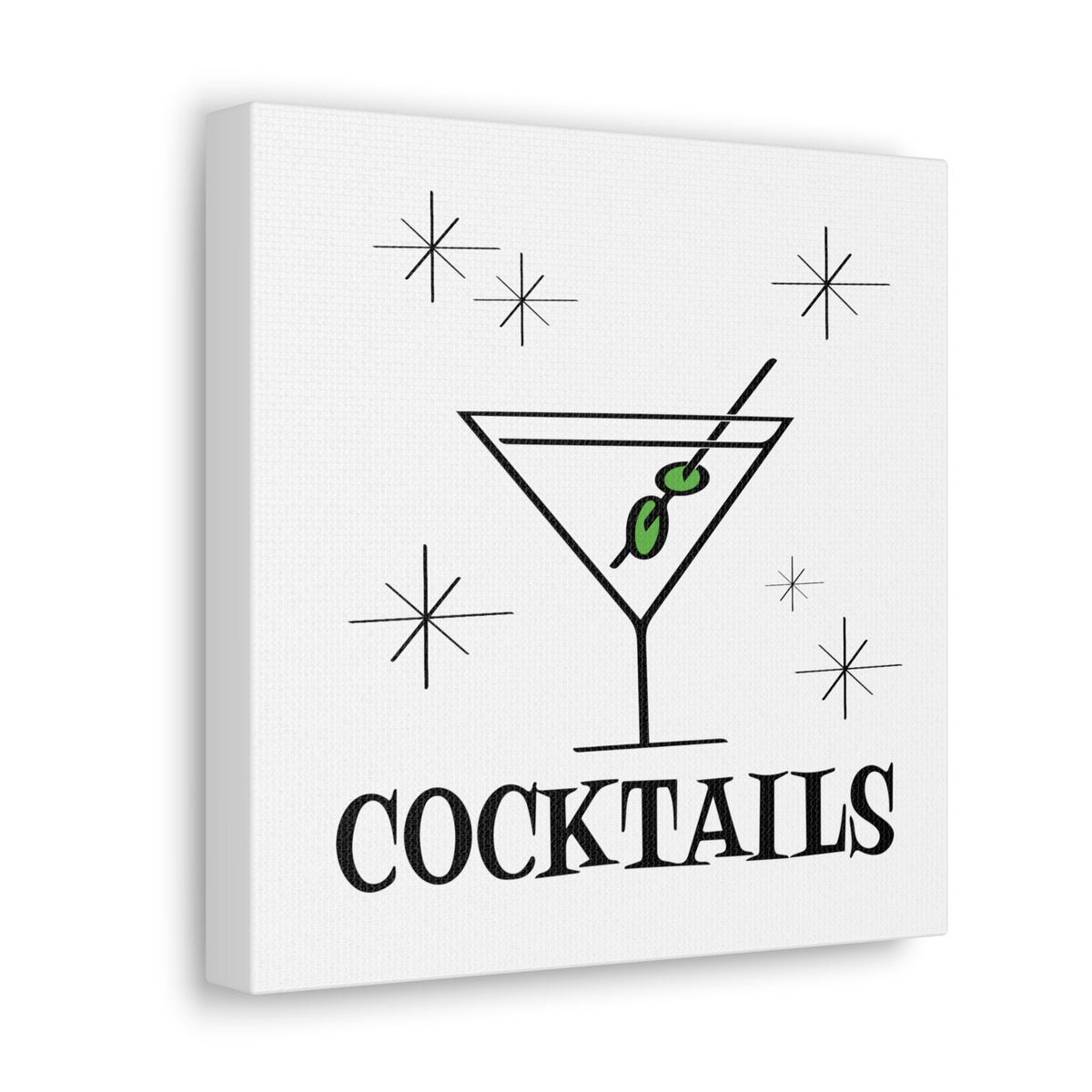 Cocktails Mid Century Retro Design Black and White Canvas Gallery Wrap