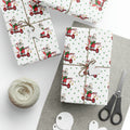 Christmas Mouse On Scooter Green Stars Mid Century Retro Christmas Print Holiday Gift Wrap Paper - Glossy Or Matte