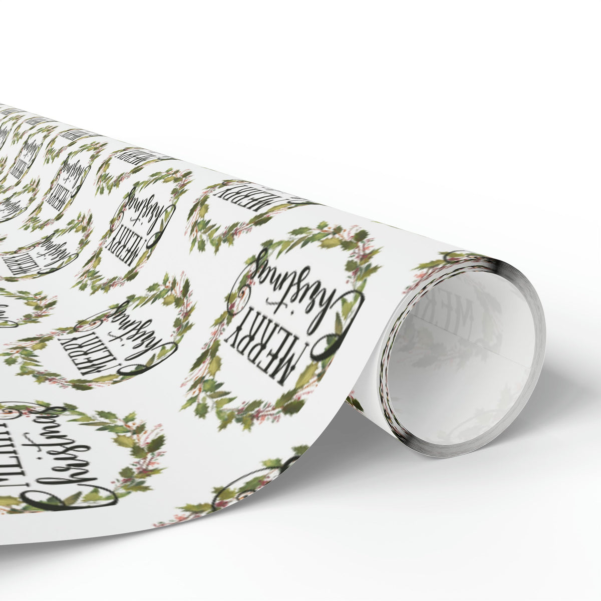 Merry Christmas Wreath Retro Style Christmas Print Holiday Gift Wrap Paper - Glossy Or Matte