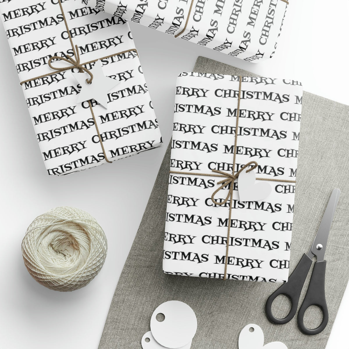 Merry Christmas Black And White Atomic Retro Style Holiday Gift Wrap Paper - Glossy Or Matte
