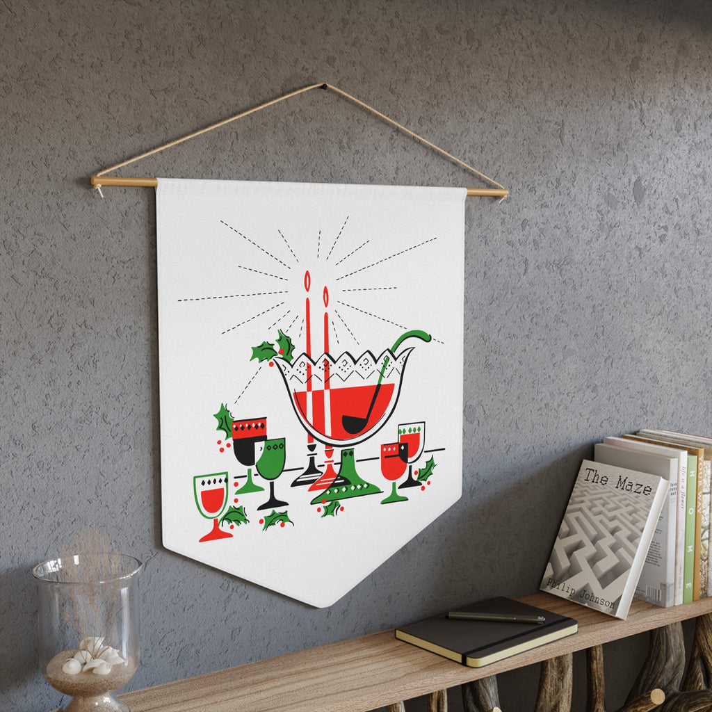 Christmas Cocktails Punchbown Mid Century Retro Christmas Print Wall Hanging Banner Flag