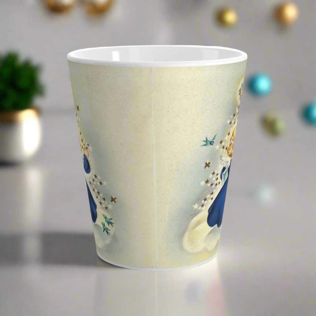 Christmas Angel On Cloud Star With Bluebirds Vintage Christmas Latte Coffee Mug