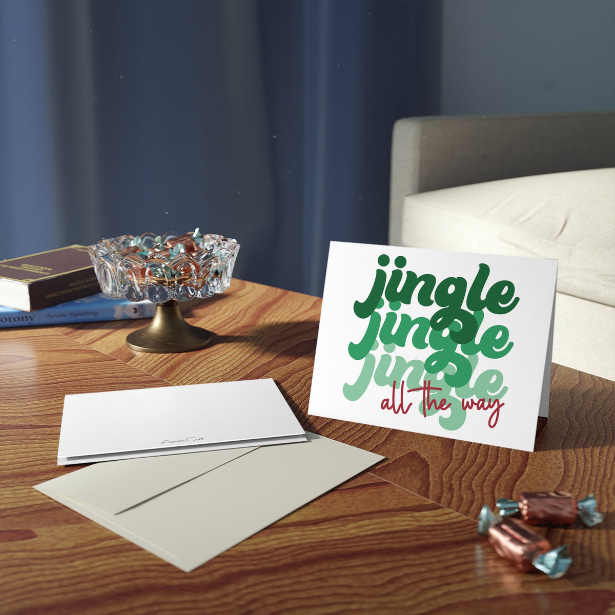 Jingle Jingle Jingle All The Way Christmas Retro Style Matte Greeting Cards (8, 16, and 24 pcs)