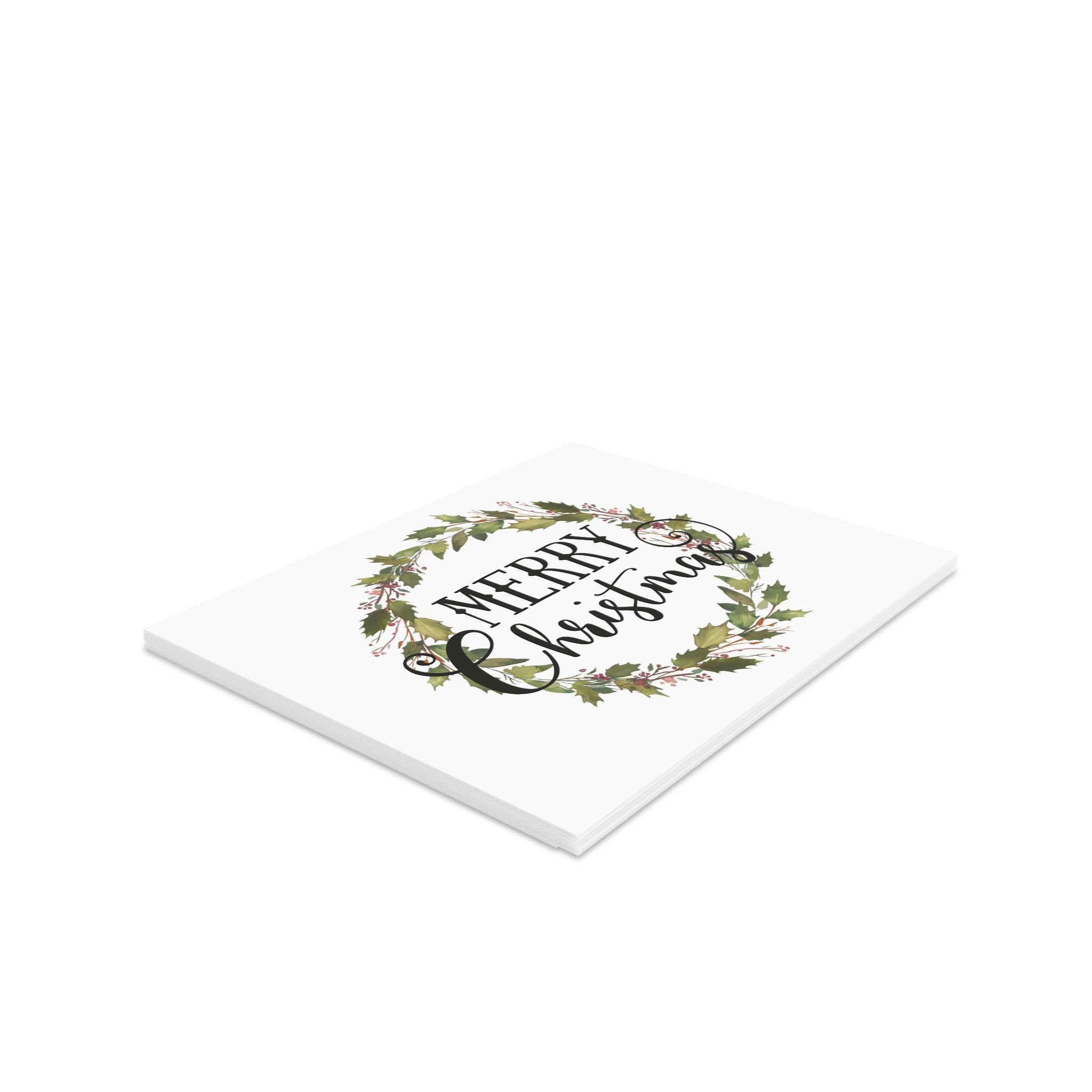 Merry Christmas Wreath Retro Style Christmas Print Matte Greeting Cards (8, 16, and 24 pcs)