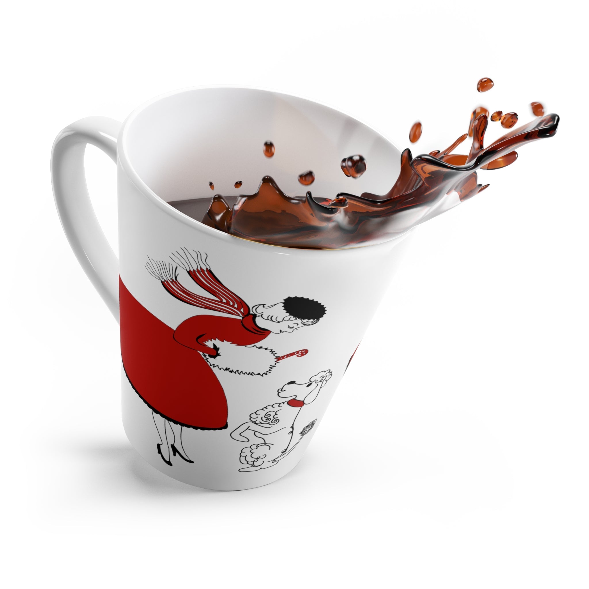 Christmas Lady With Poodle Mid Century Retro Christmas Print Latte Coffee Mug