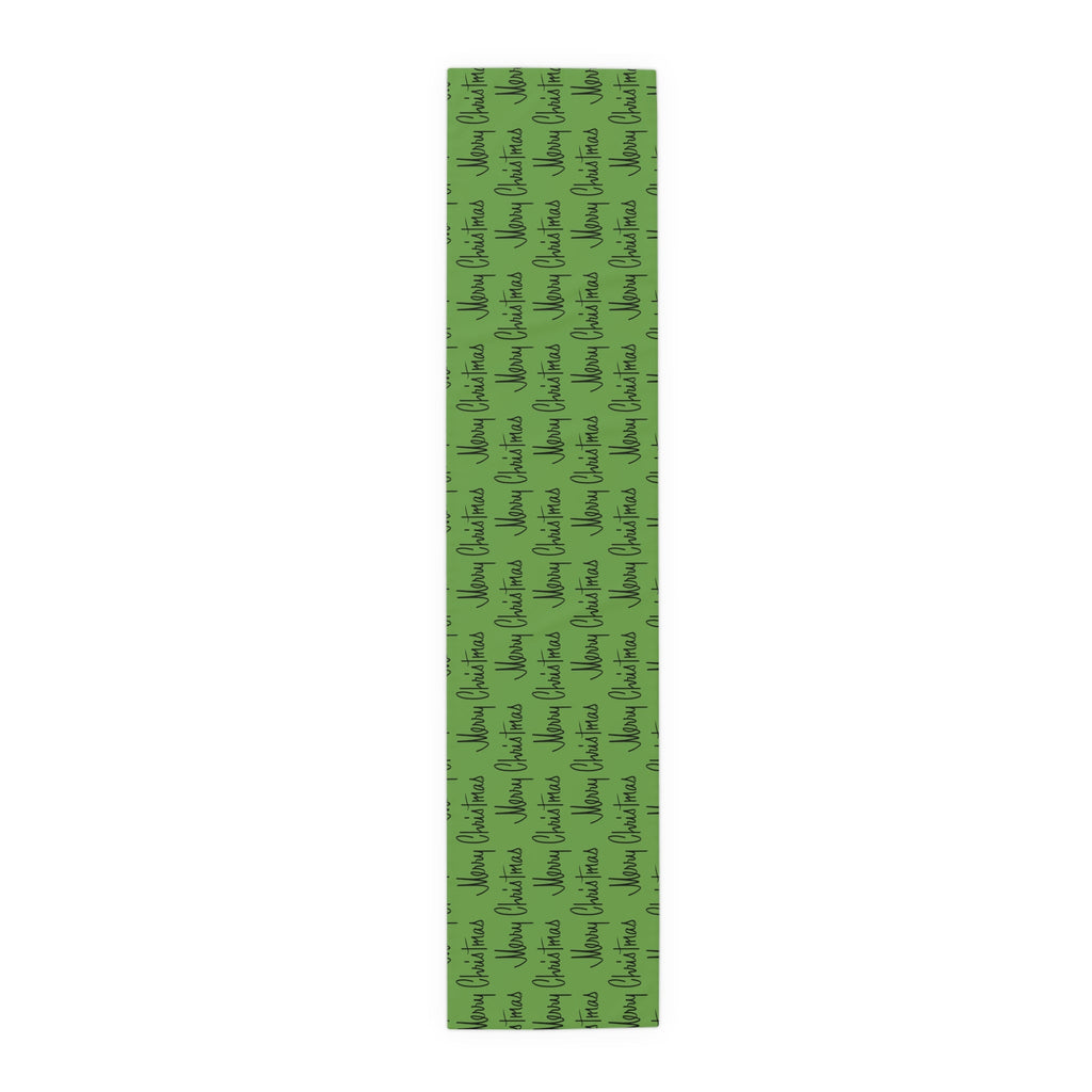 Merry Christmas Mid Century Retro Style Green Christmas Print Home Decor Cotton Poly Table Runner