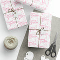 Season's Greetings Pink Dove Pink Retro Style Christmas Print Holiday Gift Wrap Paper - Glossy Or Matte
