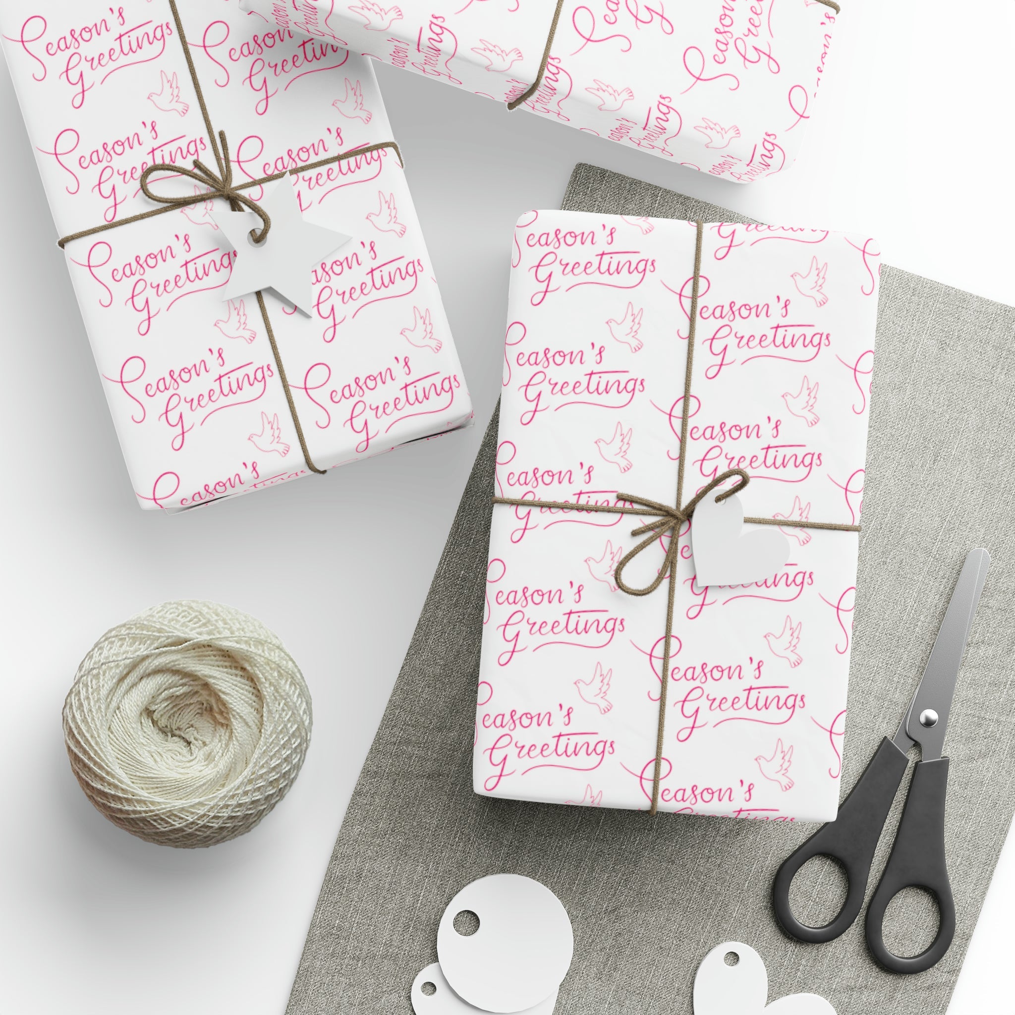 Season's Greetings Pink Dove Pink Retro Style Christmas Print Holiday Gift Wrap Paper - Glossy Or Matte
