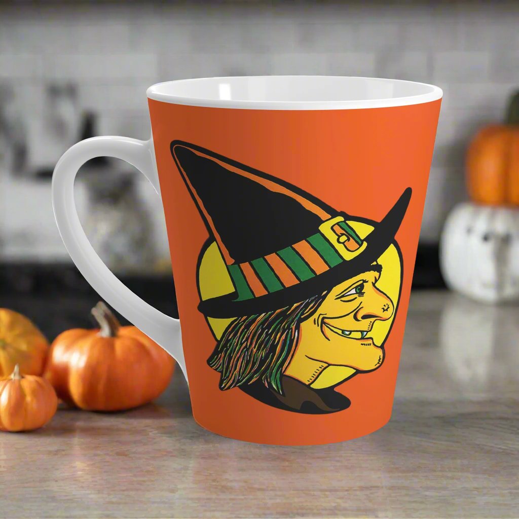 Halloween Witch Orange Retro Halloween Print Latte Mug