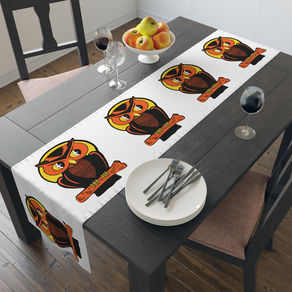 Halloween Owl Retro Halloween Print Decor Cotton Poly Table Runner