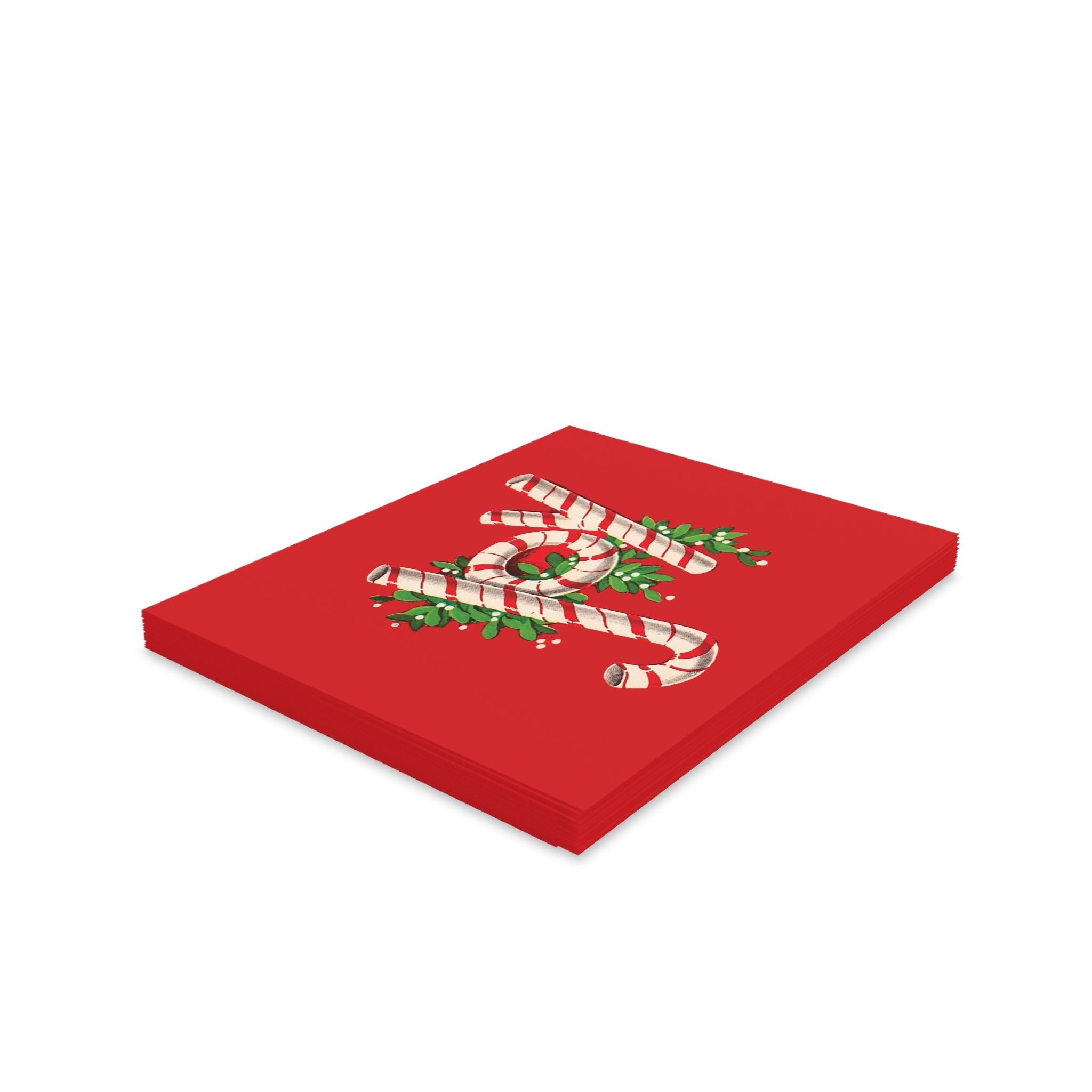 Joy Candy Canes Mid Century Retro Christmas Print Matte Greeting Cards (8, 16, and 24 pcs)