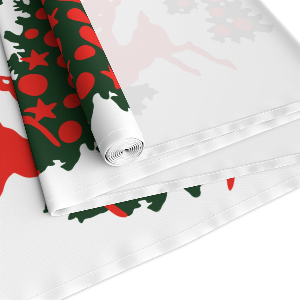 Red Reindeer Christmas Trees Midcentury Retro Polyester Table Runner