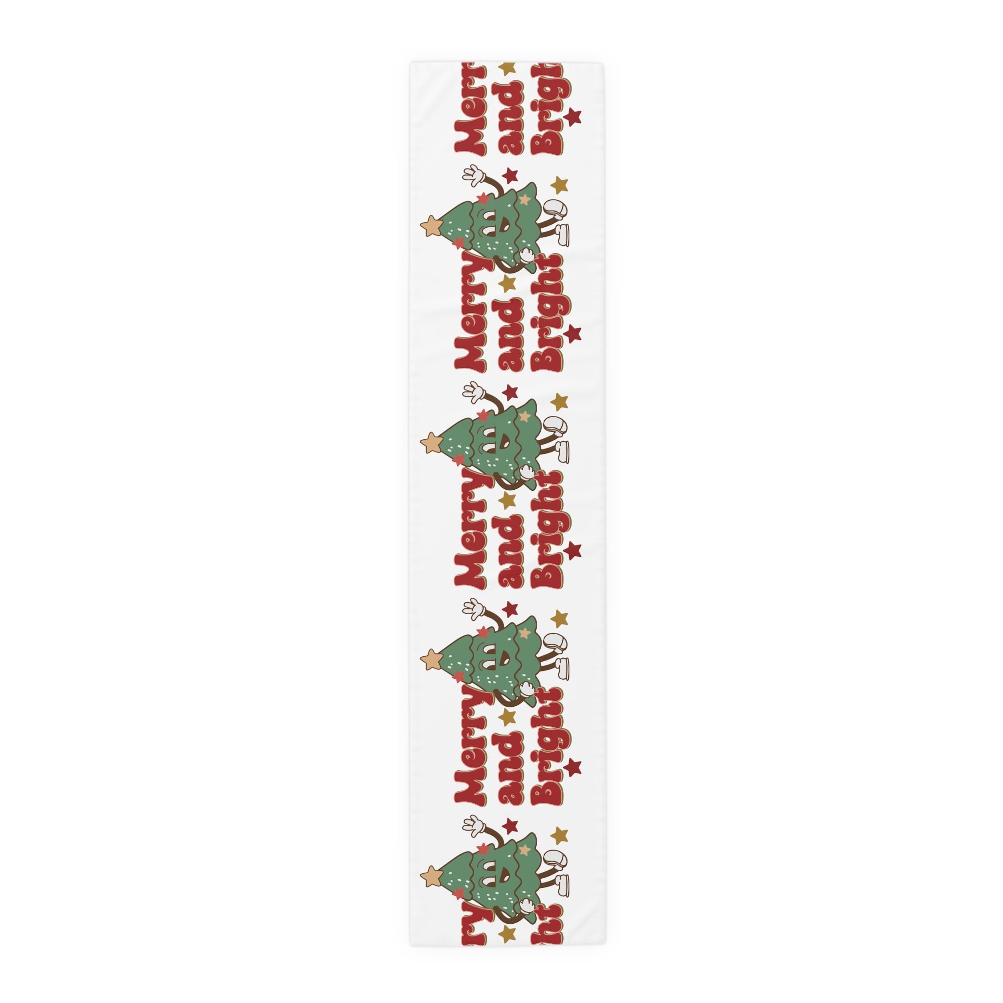 Merry And Bright Cute Christmas Tree Retro Style Christmas Print Home Decor Cotton Poly Table Runner