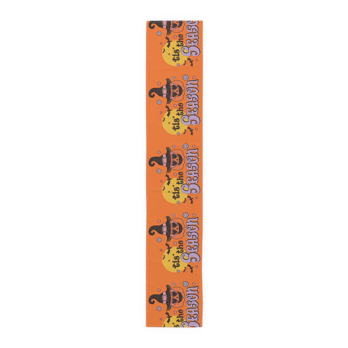 Tis The Season Pumpkin Witch Distressed Halloween Print Fall Autumn Decor Cotton Poly Table Runner