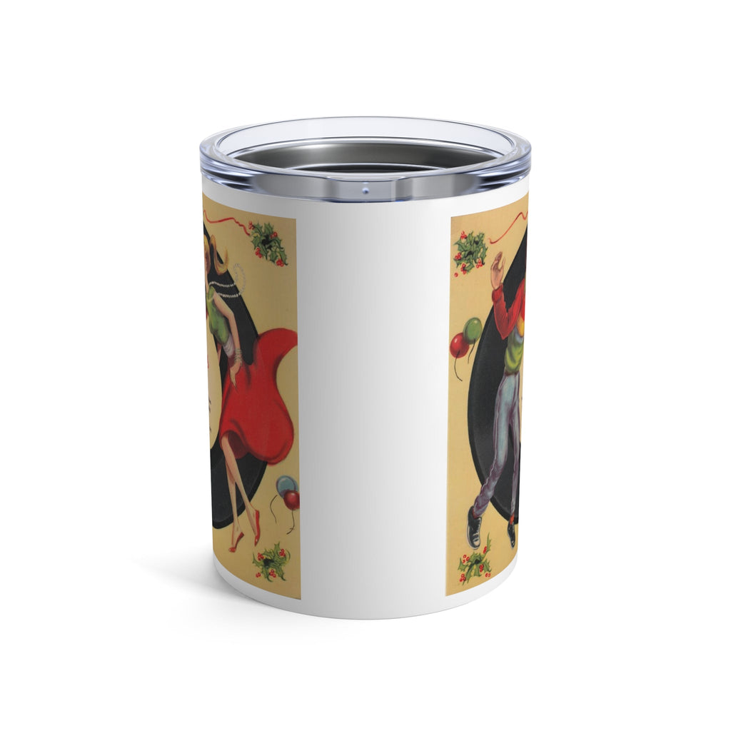 Merry Christmas Couple Kissing Under Mistletoe Record Retro Christmas Print Stainless Steel Tumbler 10oz