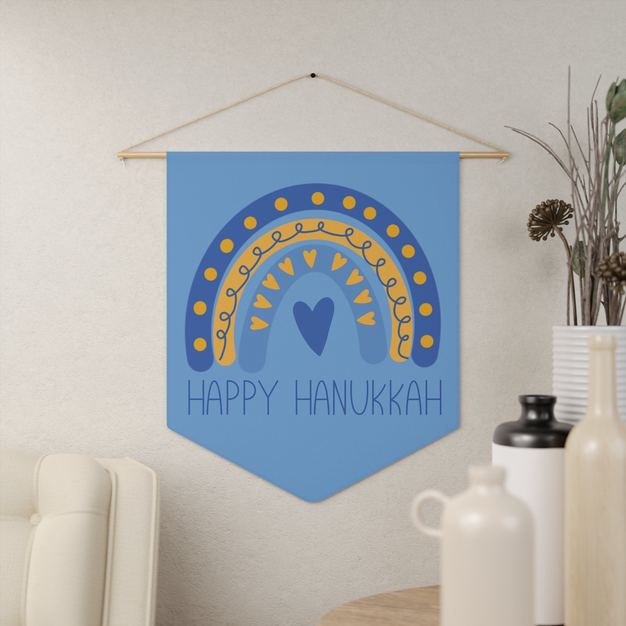 Happy Hanukkah Blue Wall Hanging Banner Flag