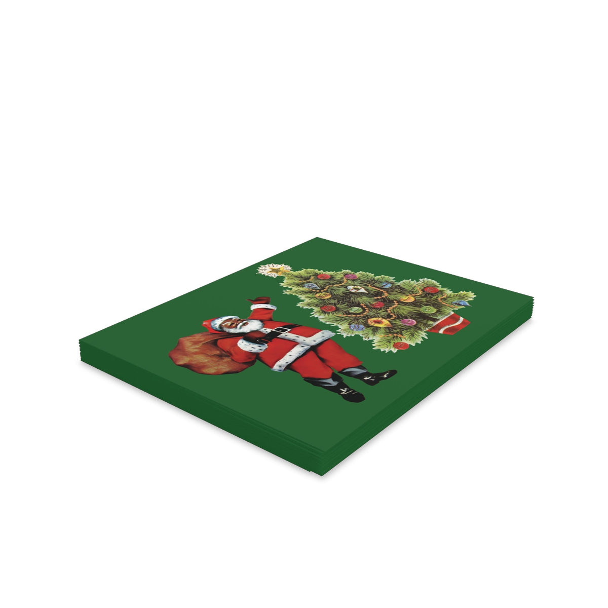 Santa With Christmas Tree Mid Century Retro Christmas Print Matte Greeting Cards (8, 16, and 24 pcs)