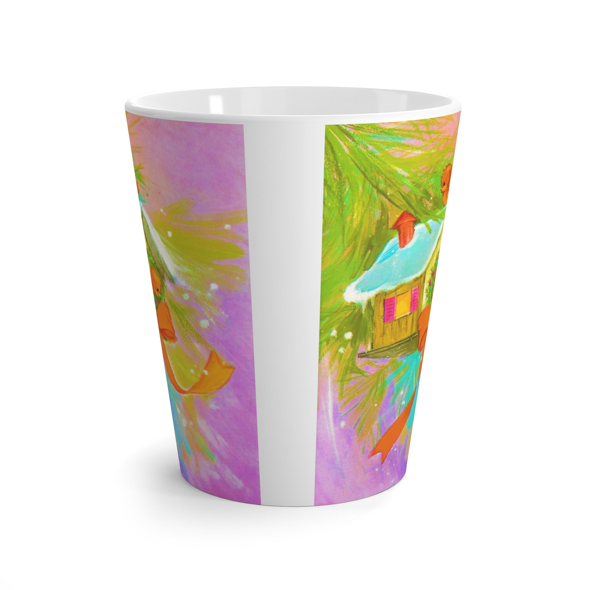 Christmas Tree Birdhoouse Mod Retro Christmas Print Latte Coffee Mug