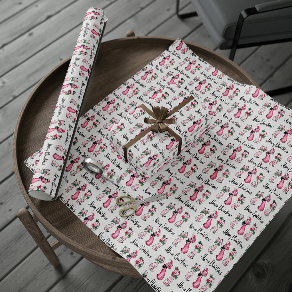 Merry Christmas Cats Mid Century Retro Christmas Print Holiday Gift Wrap Paper - Glossy Or Matte