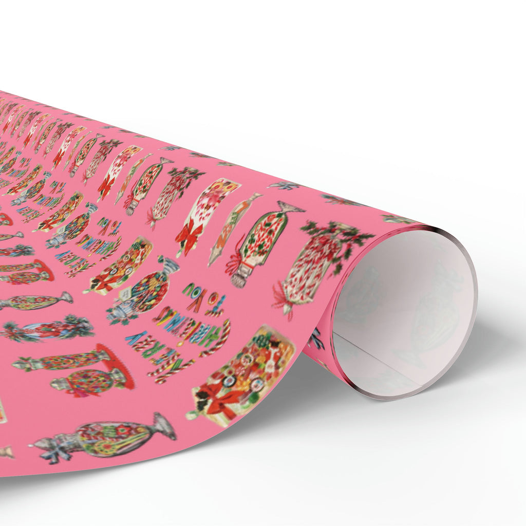 Merry Christmas To You Christmas Candy Pink Mid Century Retro Christmas Print Holiday Gift Wrap Paper - Glossy Or Matte