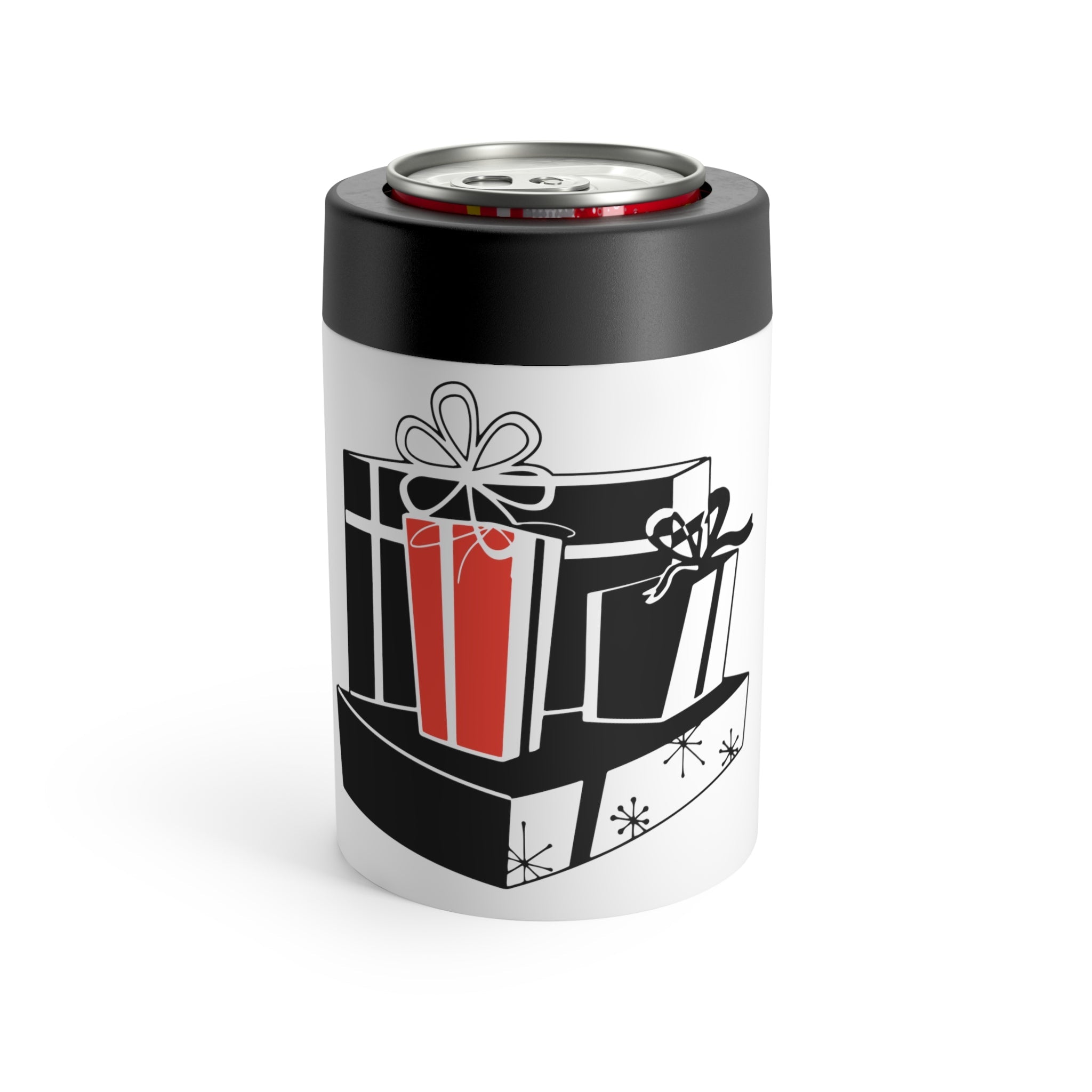 Christmas Presents Mid Century Retro Christmas Print Stainless Steel Can Holder