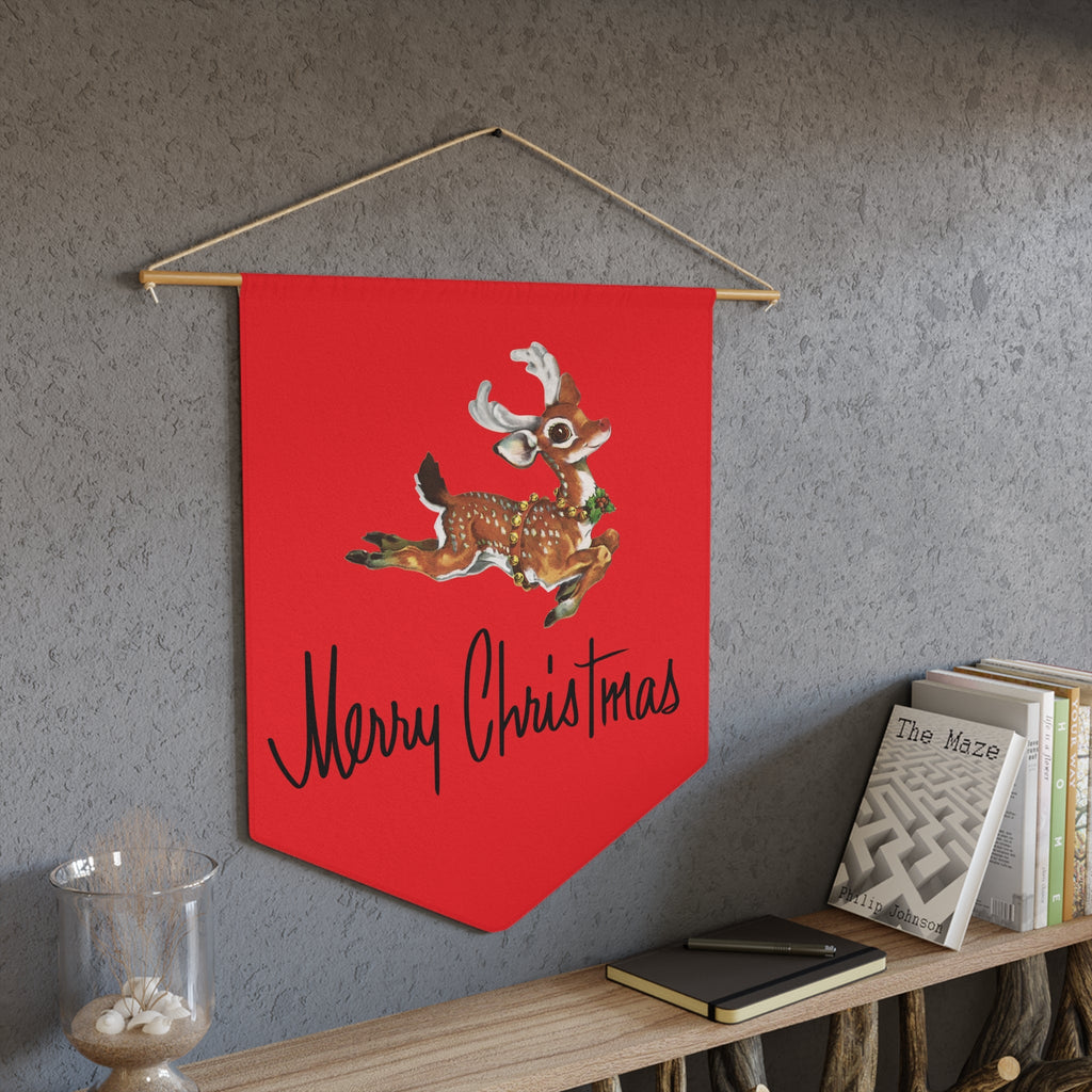 Merry Christmas Reindeer Red Retro Style Christmas Print Wall Hanging Banner Flag