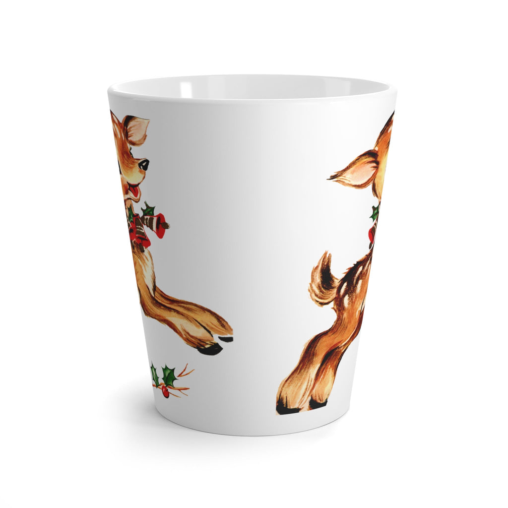 Reindeer With Holly Retro Christmas Print Print Latte Mug